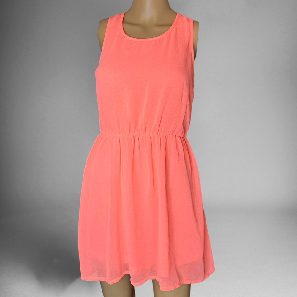 Divided H&M A-Line Mini Dress Size 4 Orange Neón Elastic Waist Lined Sleeveless